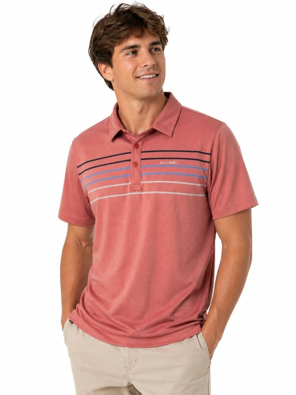 Travis Mathew Prestige 777 MALM Golf Polo Shirt Red Striped Performance Medium